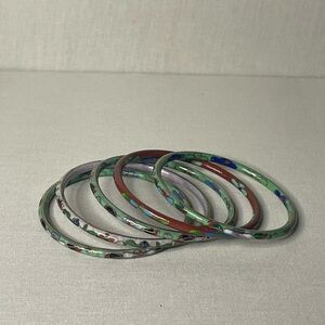 Vintage Cloisonné Enamel Bangle Bracelet Set (5) | Colorful Stack